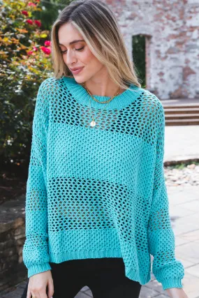 Andrea Fishnet Sweater, Teal