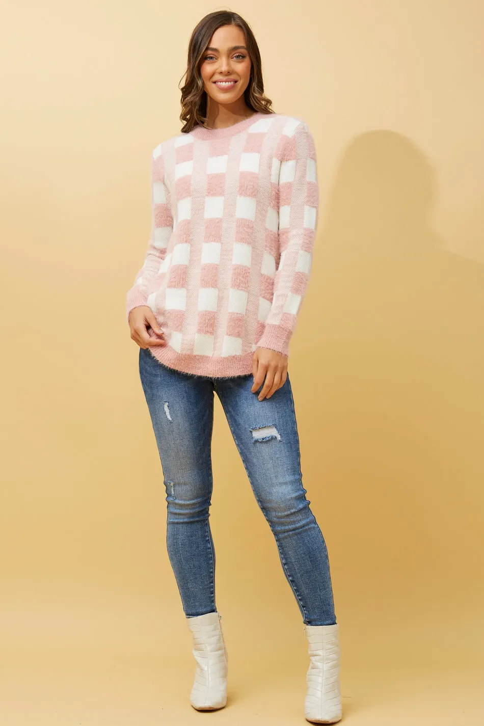 ANITA CHECK KNIT PULLOVER