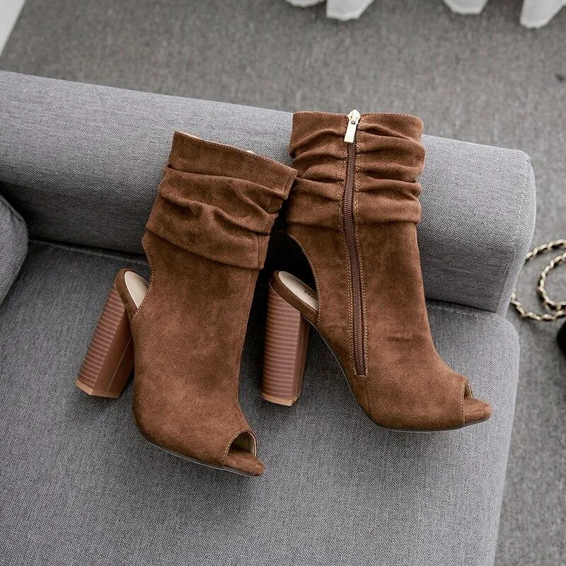 Ankle Boots Open Toe High Heels Chelsea Boots Peep Toe Zipper