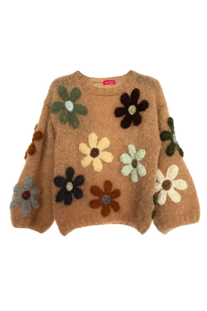 BEIGE FREE FLOWERS PULL SWEATER