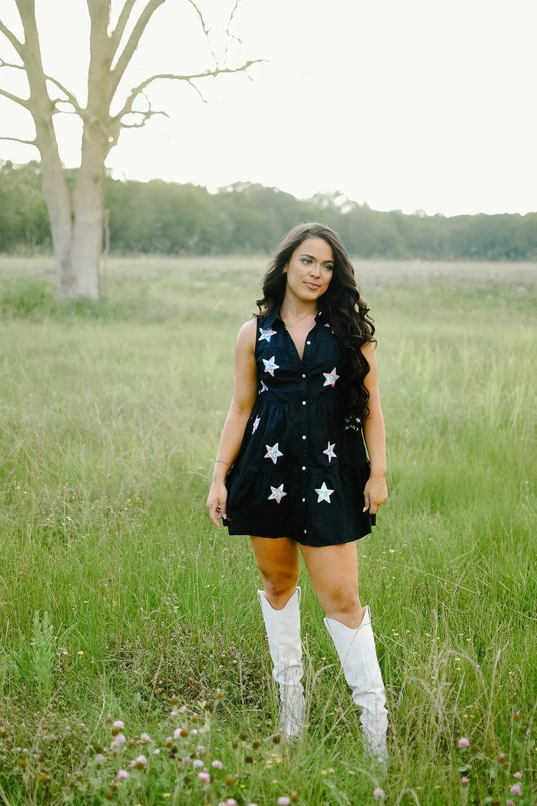 Black Sequin Star Patch Dress