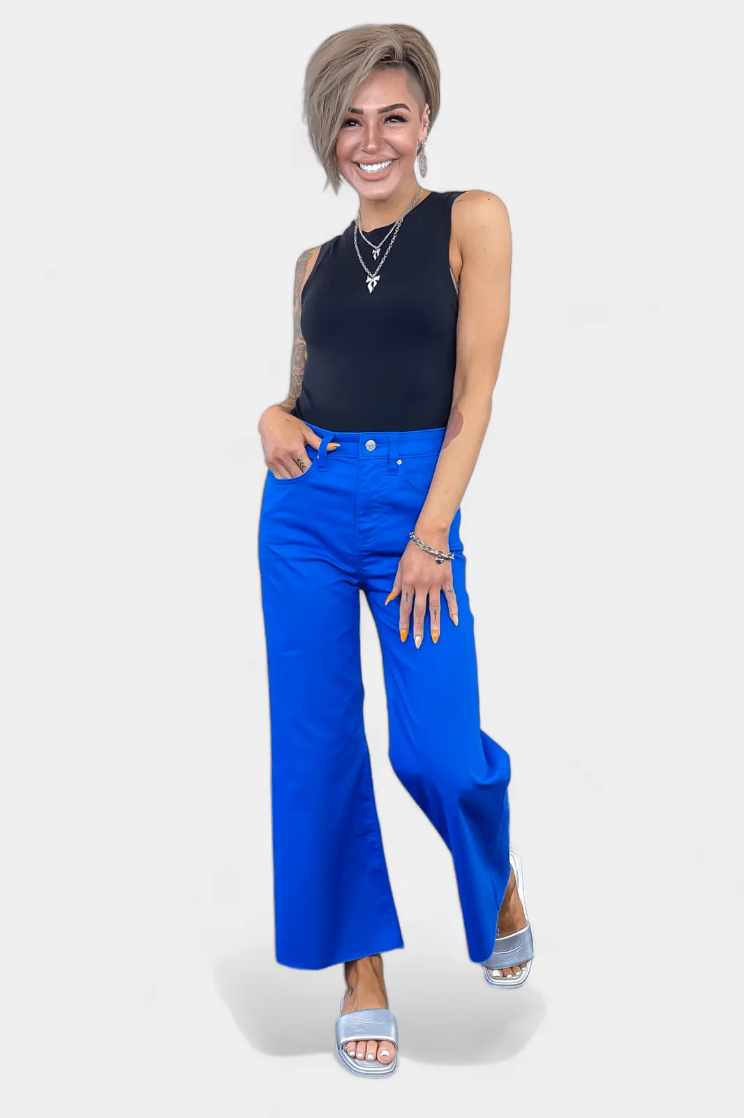 Blue Flare Cropped Denim Pant