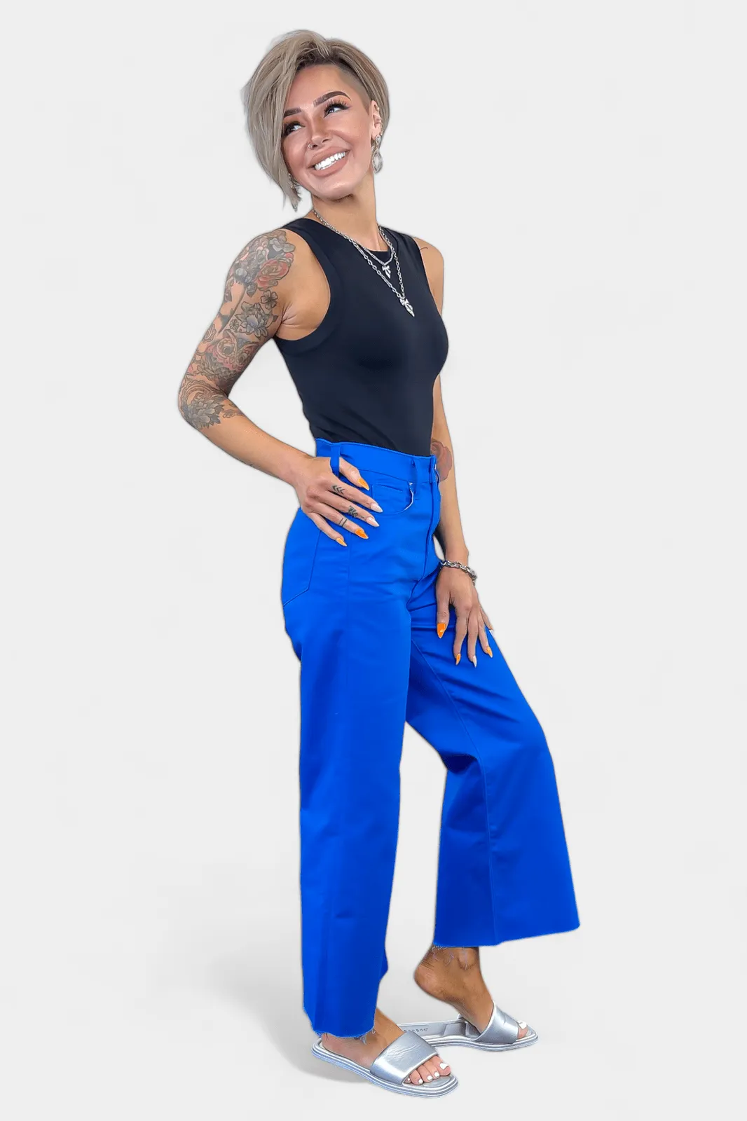 Blue Flare Cropped Denim Pant