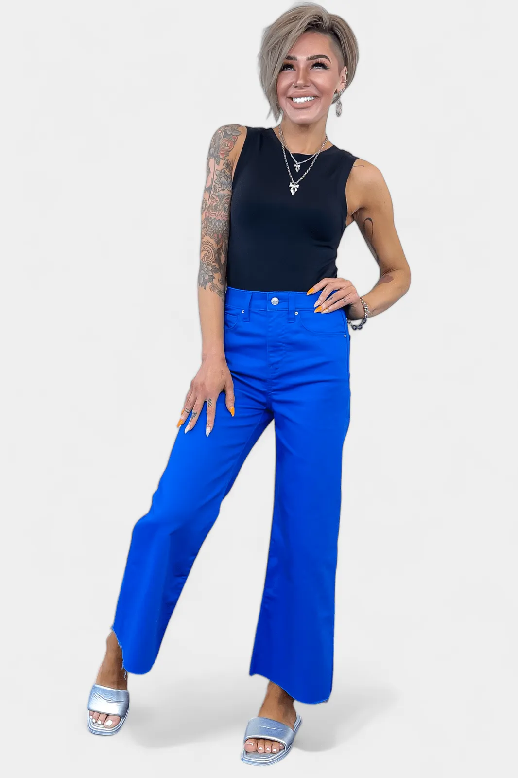 Blue Flare Cropped Denim Pant