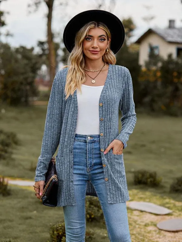 Brushed Pitted Ladies Cardigan Sweater