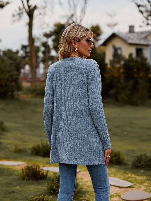 Brushed Pitted Ladies Cardigan Sweater