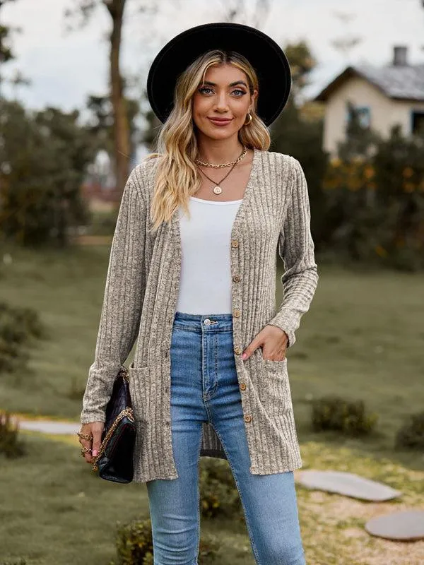 Brushed Pitted Ladies Cardigan Sweater