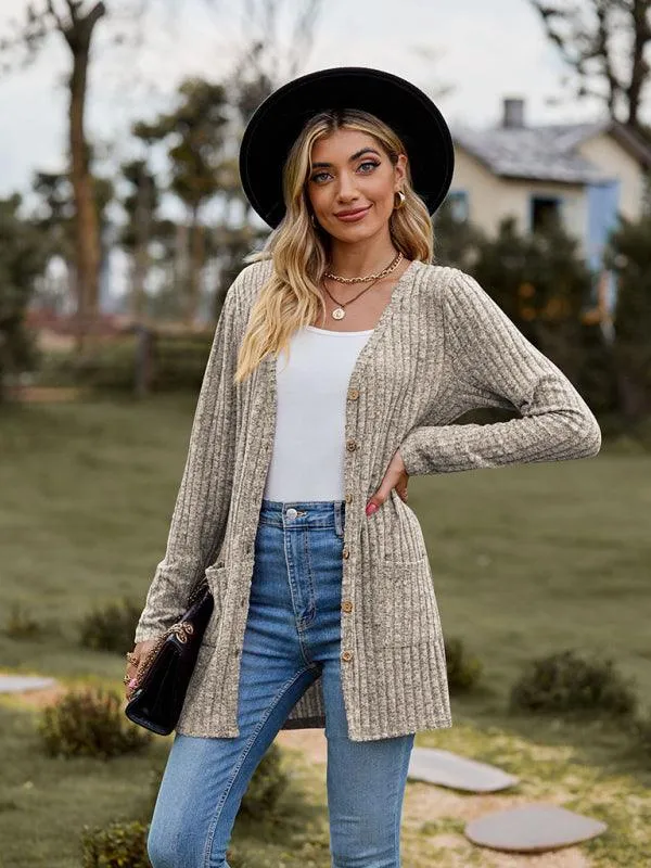 Brushed Pitted Ladies Cardigan Sweater