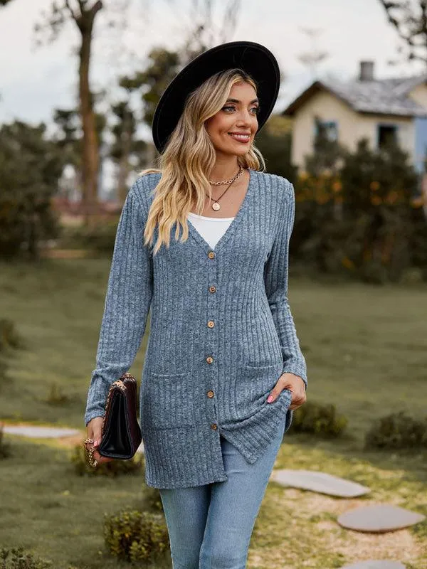 Brushed Pitted Ladies Cardigan Sweater