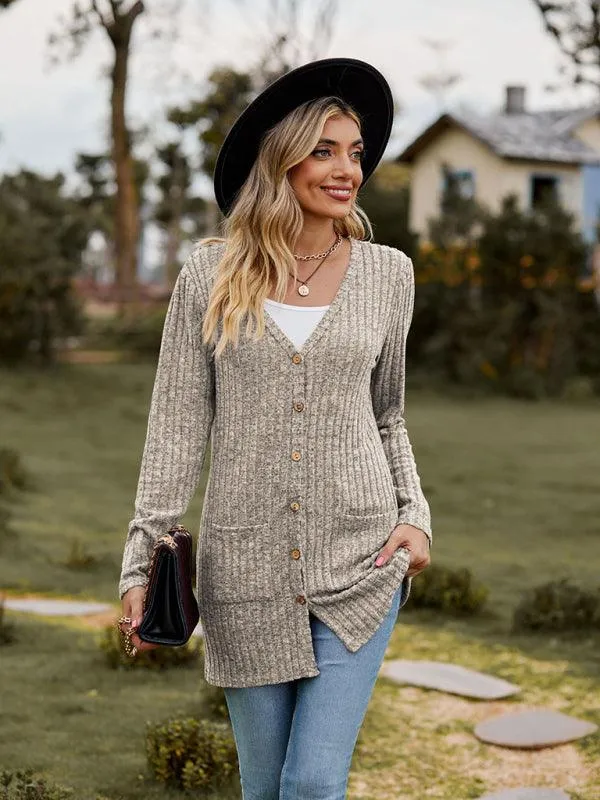 Brushed Pitted Ladies Cardigan Sweater