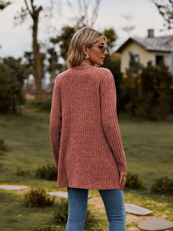 Brushed Pitted Ladies Cardigan Sweater