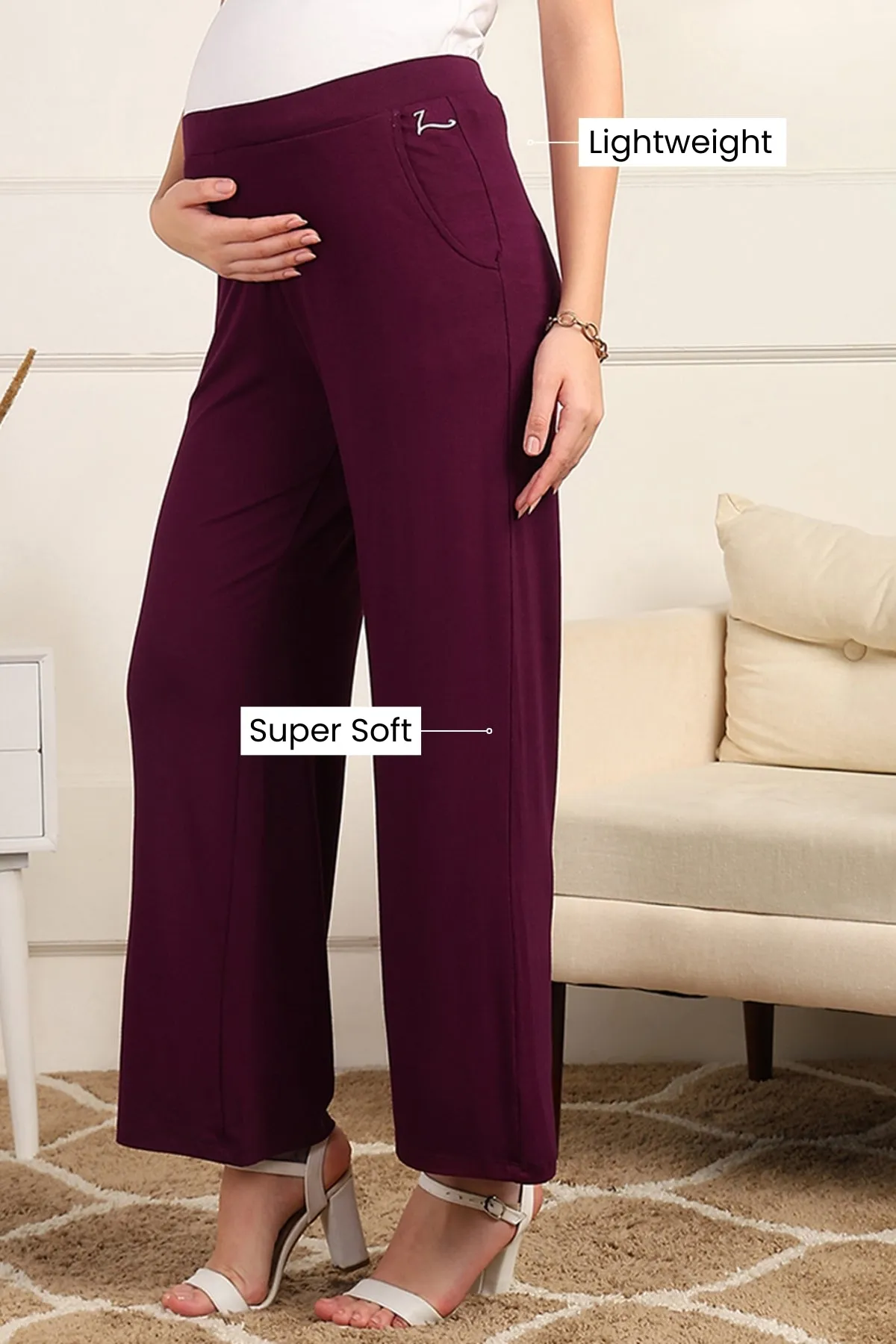 Burgundy High Waist Maternity Pajama