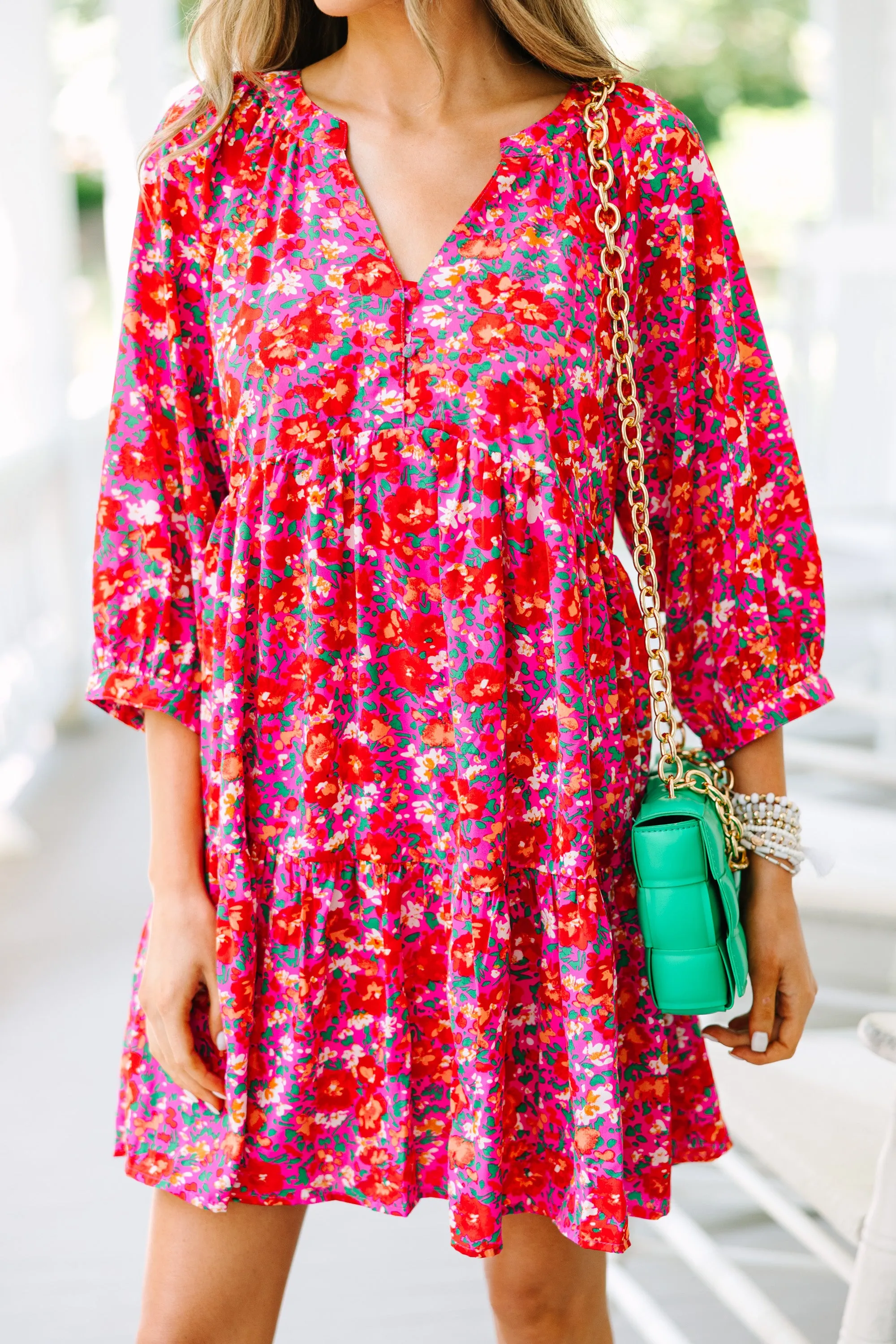 Can't Be Outdone Fuchsia Pink Ditsy Floral Dress