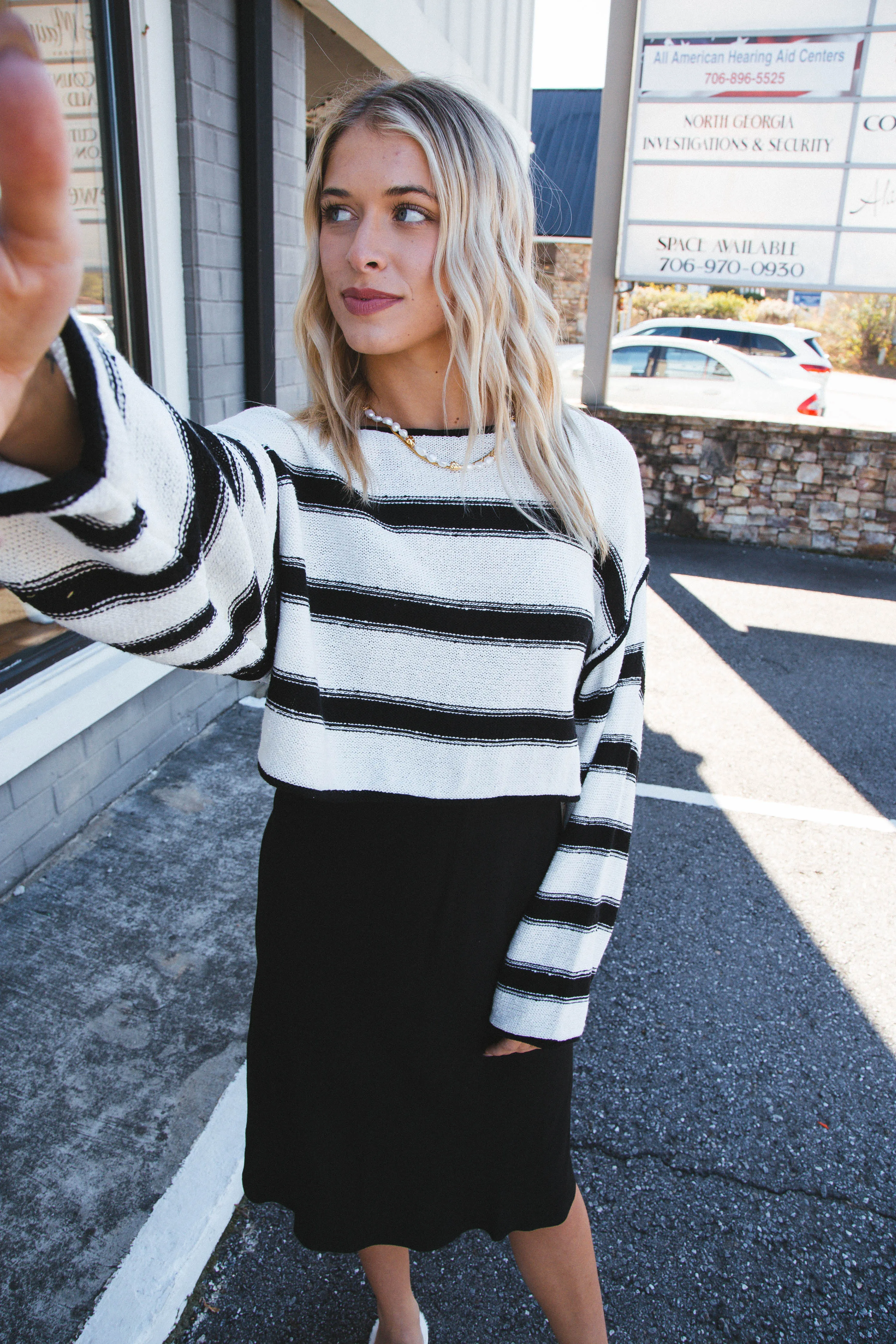 Cato Crop Sweater, Cream/Black