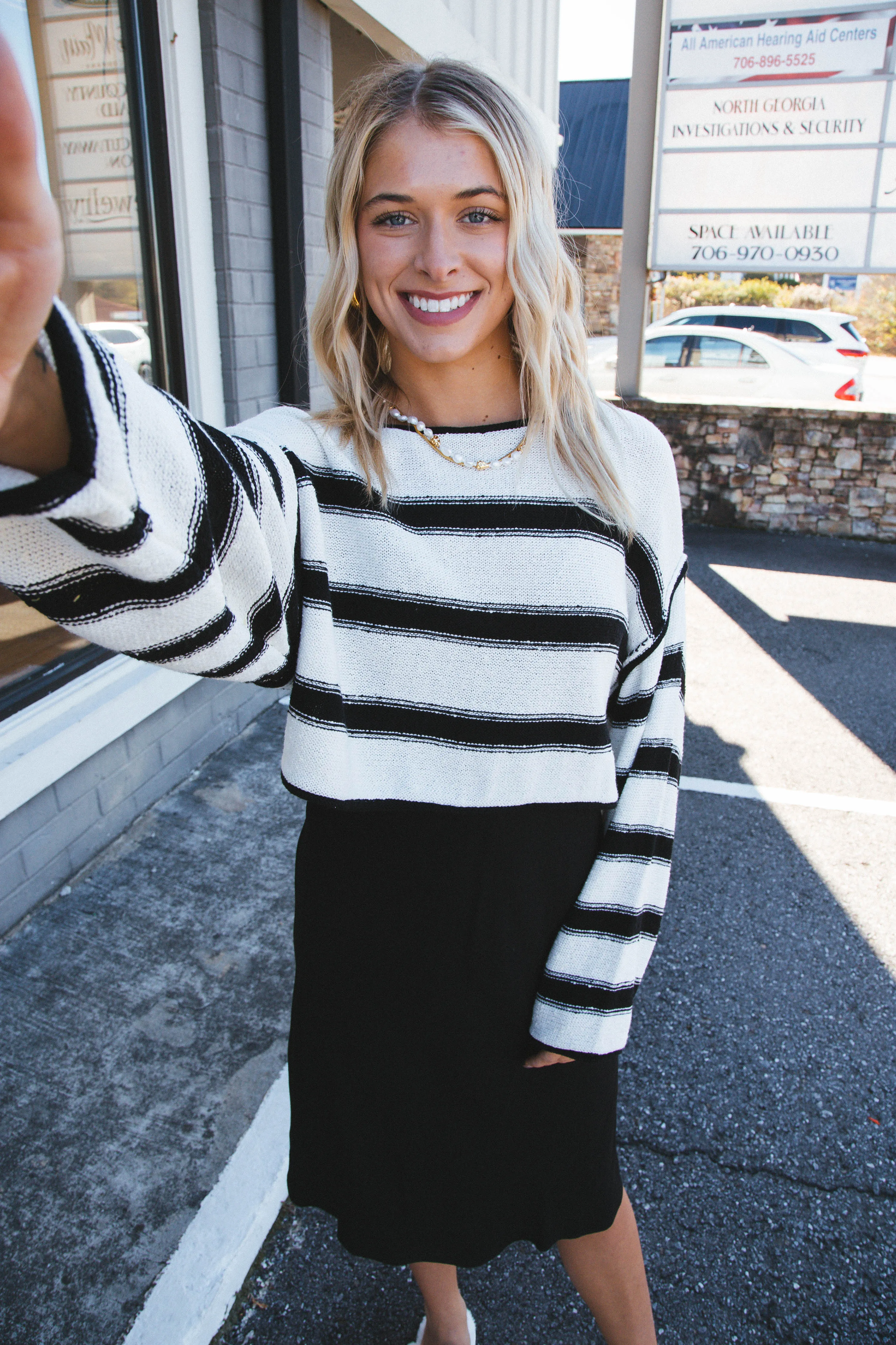 Cato Crop Sweater, Cream/Black