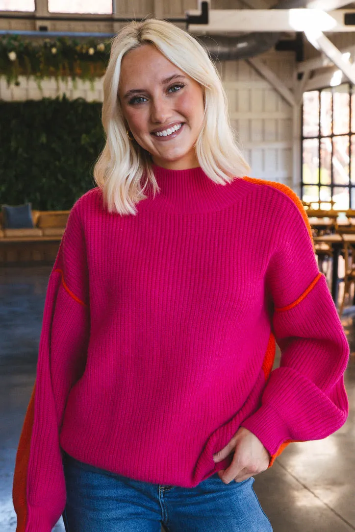 Colby Colorblock Sweater, Fuchsia/Red