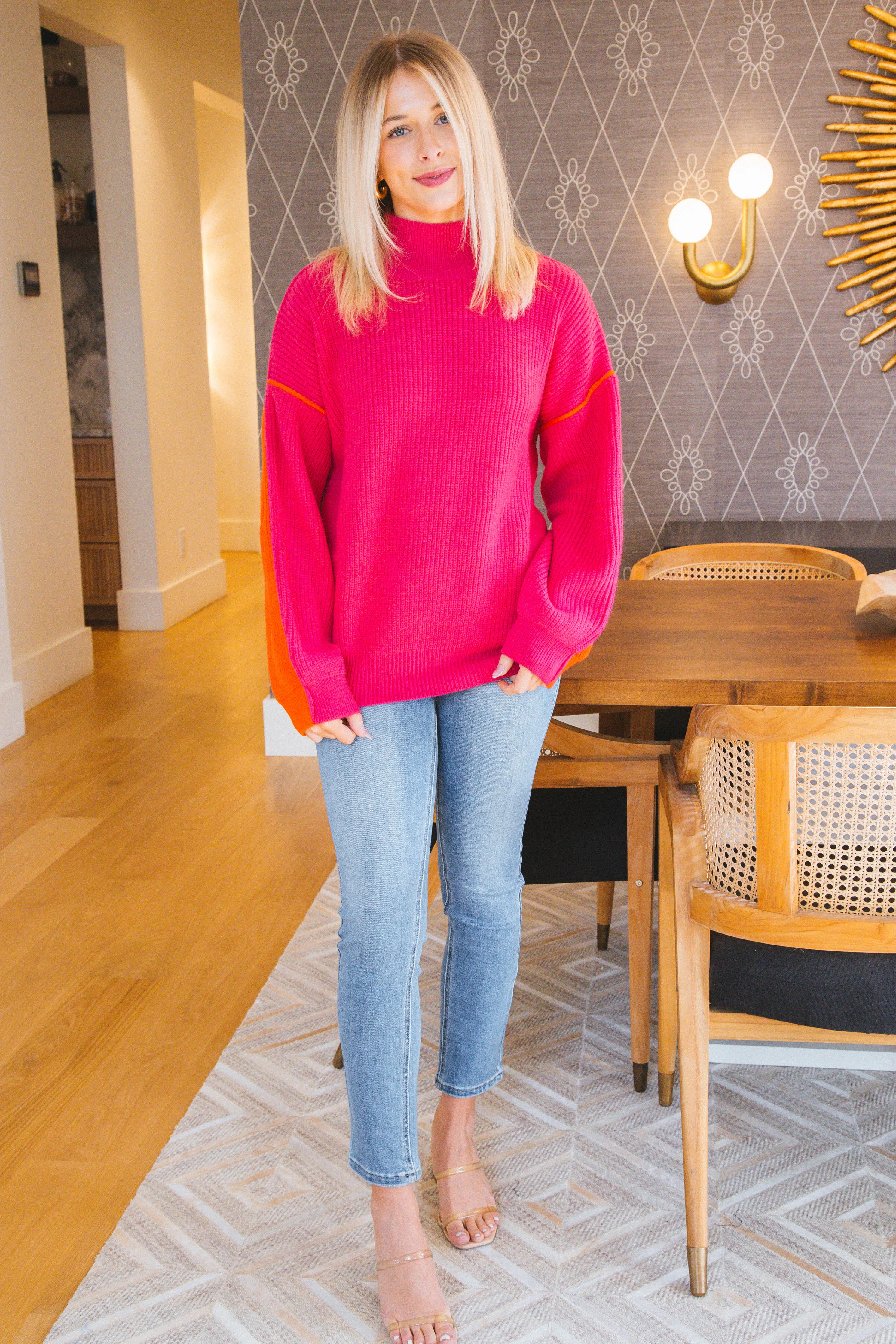 Colby Colorblock Sweater, Fuchsia/Red