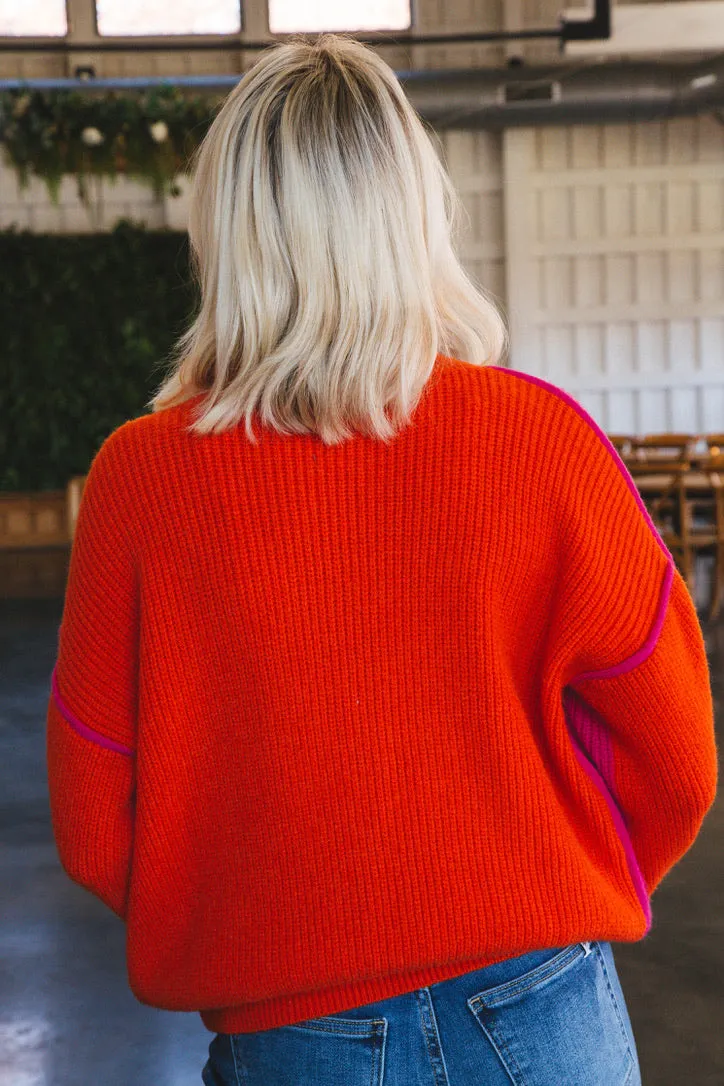 Colby Colorblock Sweater, Fuchsia/Red