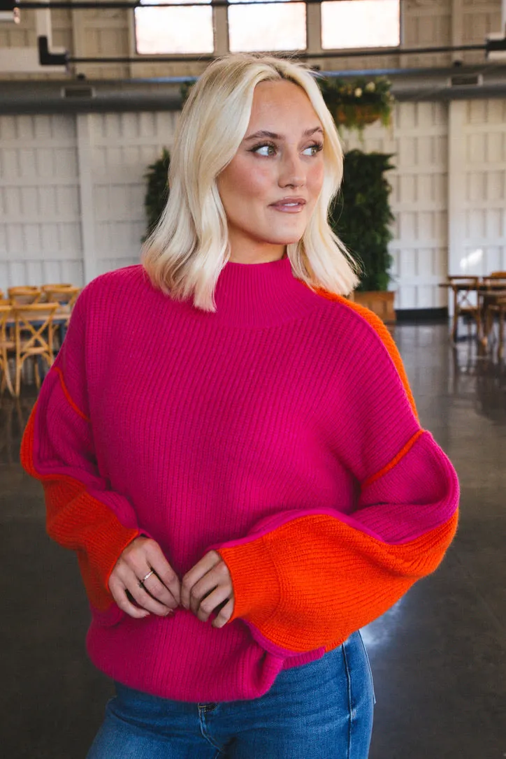 Colby Colorblock Sweater, Fuchsia/Red