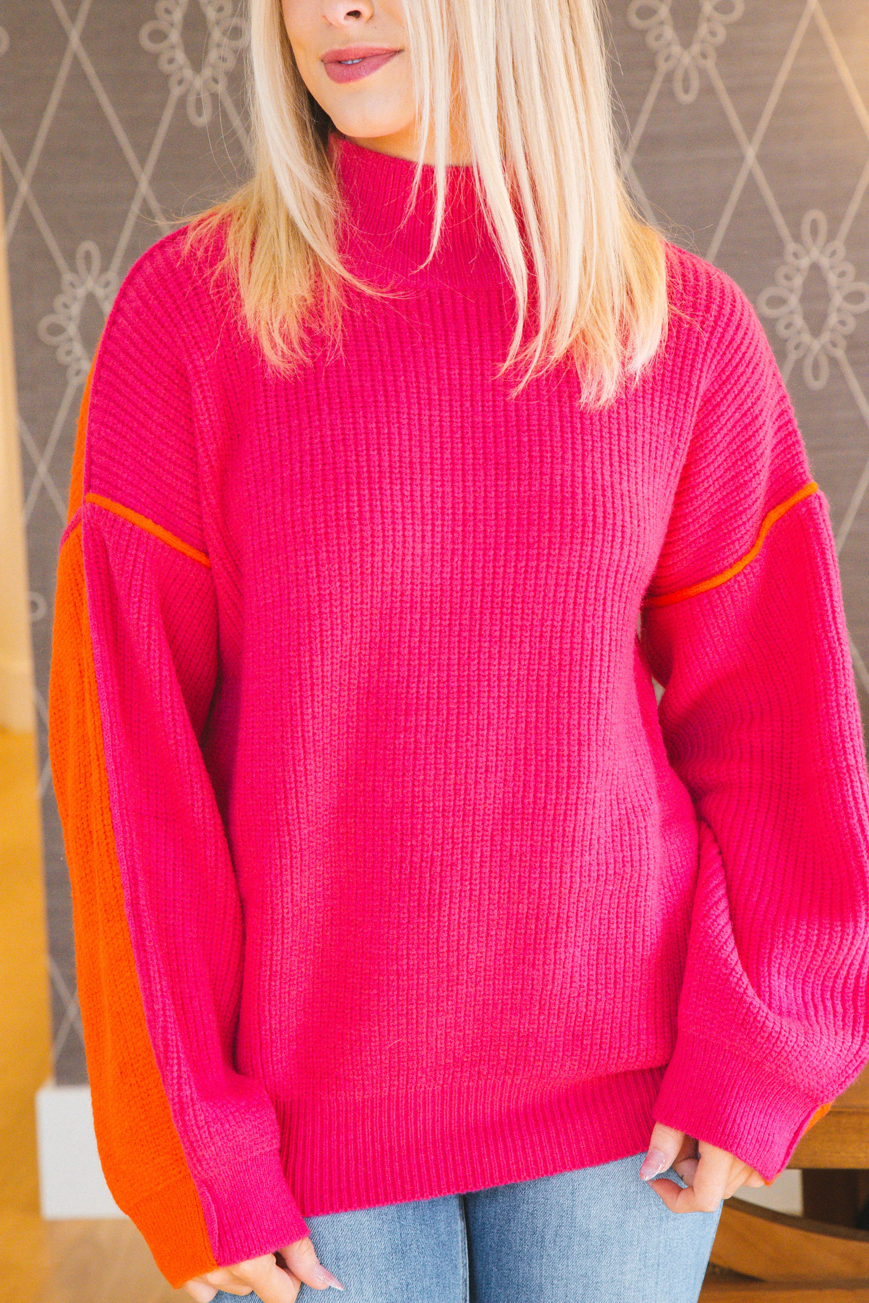 Colby Colorblock Sweater, Fuchsia/Red