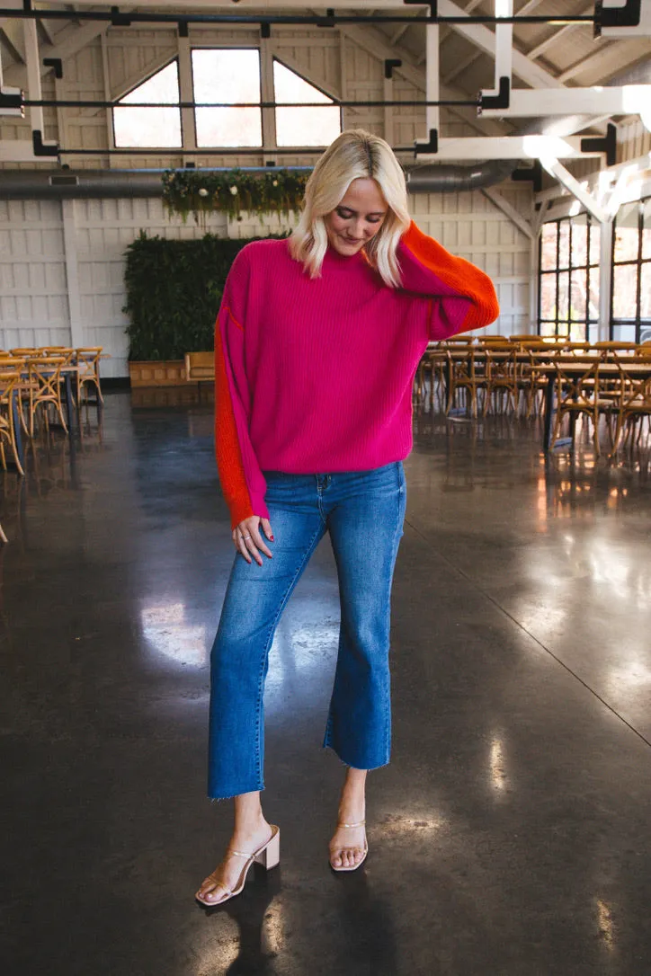 Colby Colorblock Sweater, Fuchsia/Red