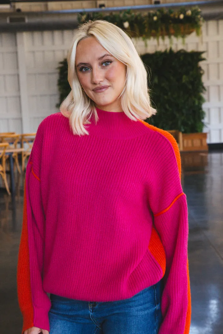 Colby Colorblock Sweater, Fuchsia/Red