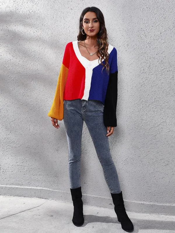 Contrast Color Knitted Cardigan Sweater