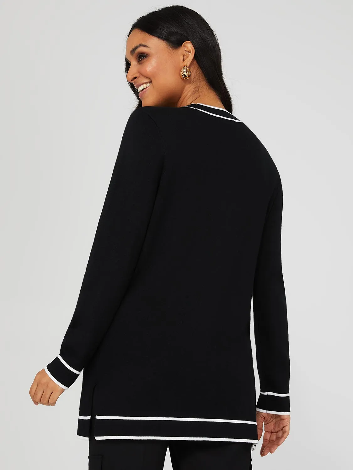 Contrast Tipping Open Cardigan