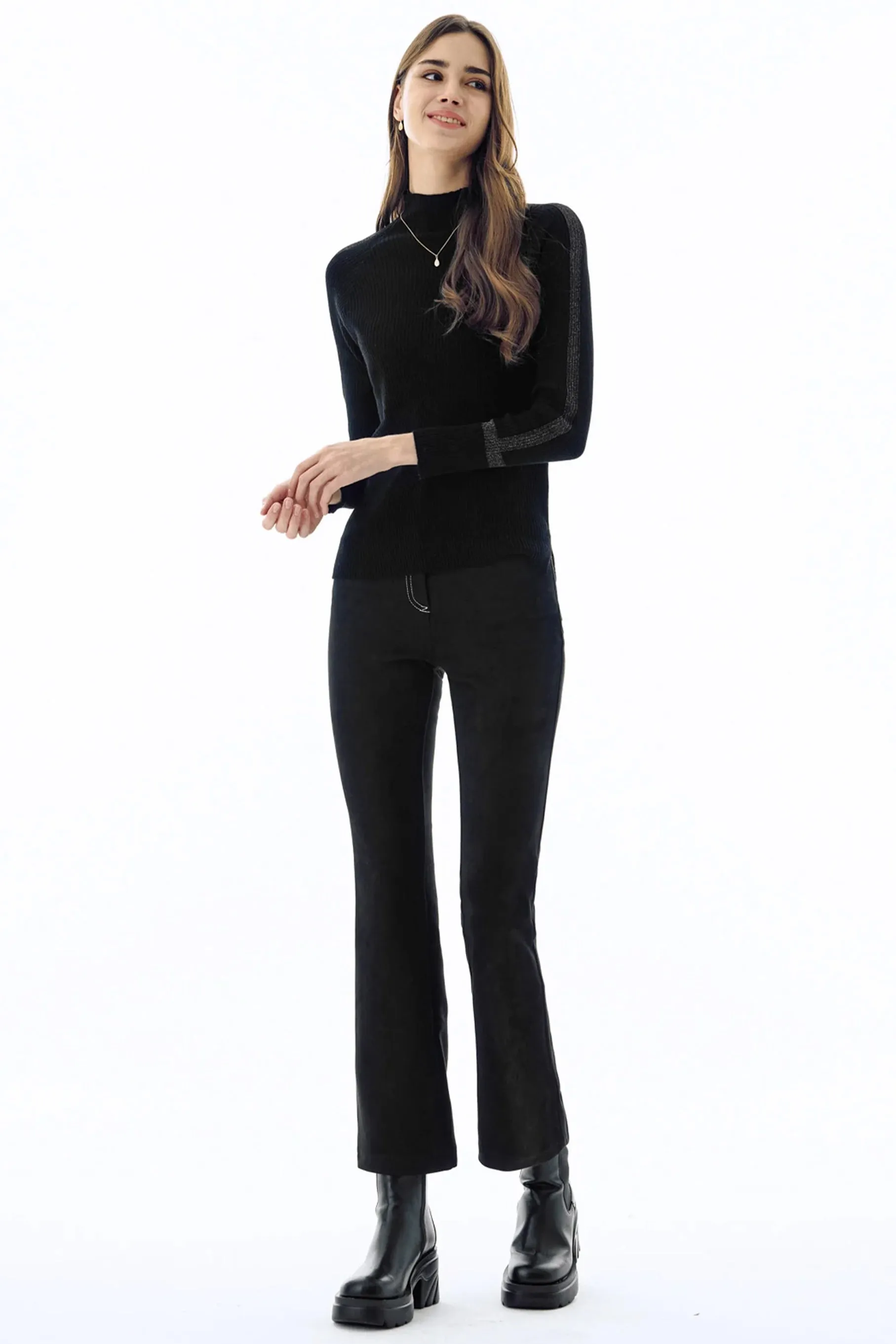 Faux Suede Bootcut Pants in Black