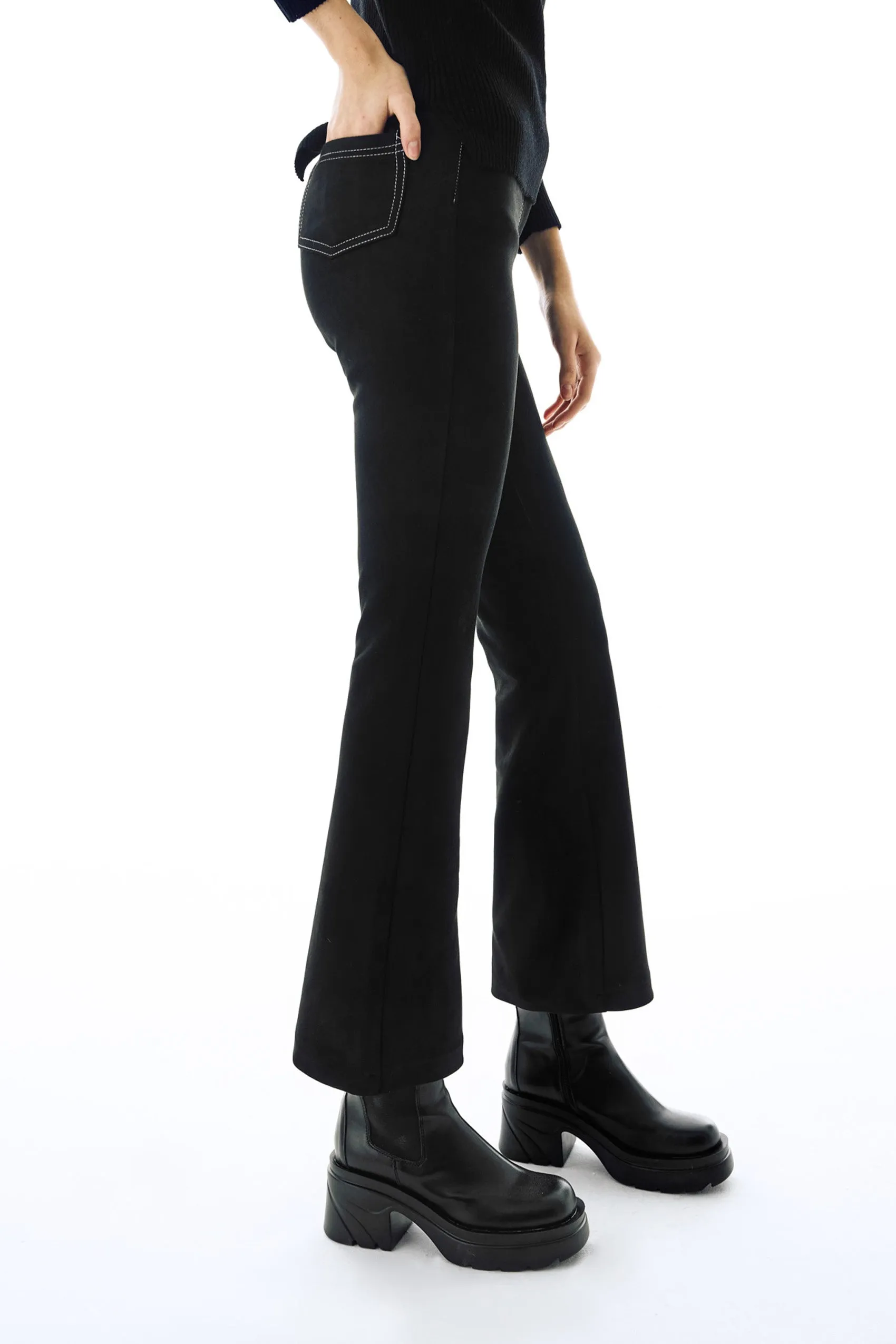 Faux Suede Bootcut Pants in Black