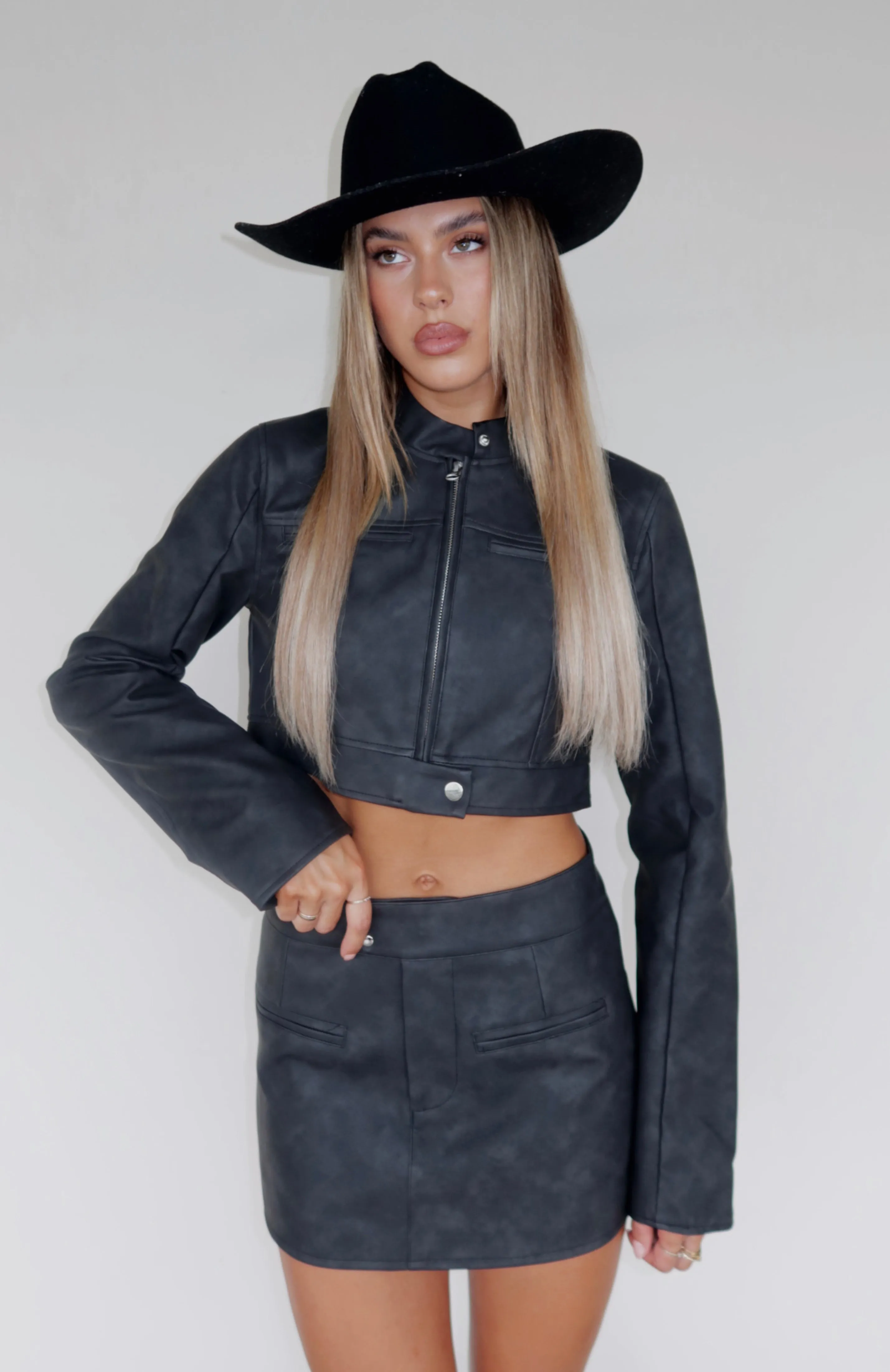 Flaunt It Cropped PU Jacket Black