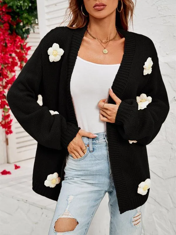 Floral Lantern Sleeves Cardigan Sweater