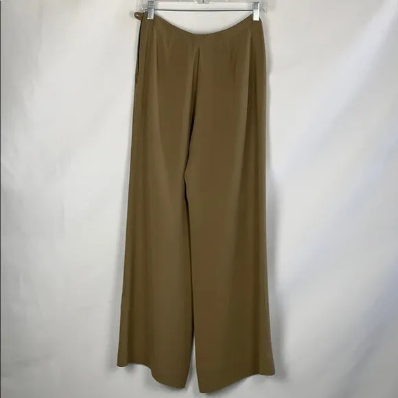 Giorgio Armani Tan Silk Wide Leg Slacks