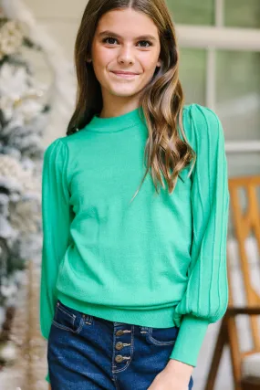 Girls: Earned Adoration Green Bubble Sleeve Sweater