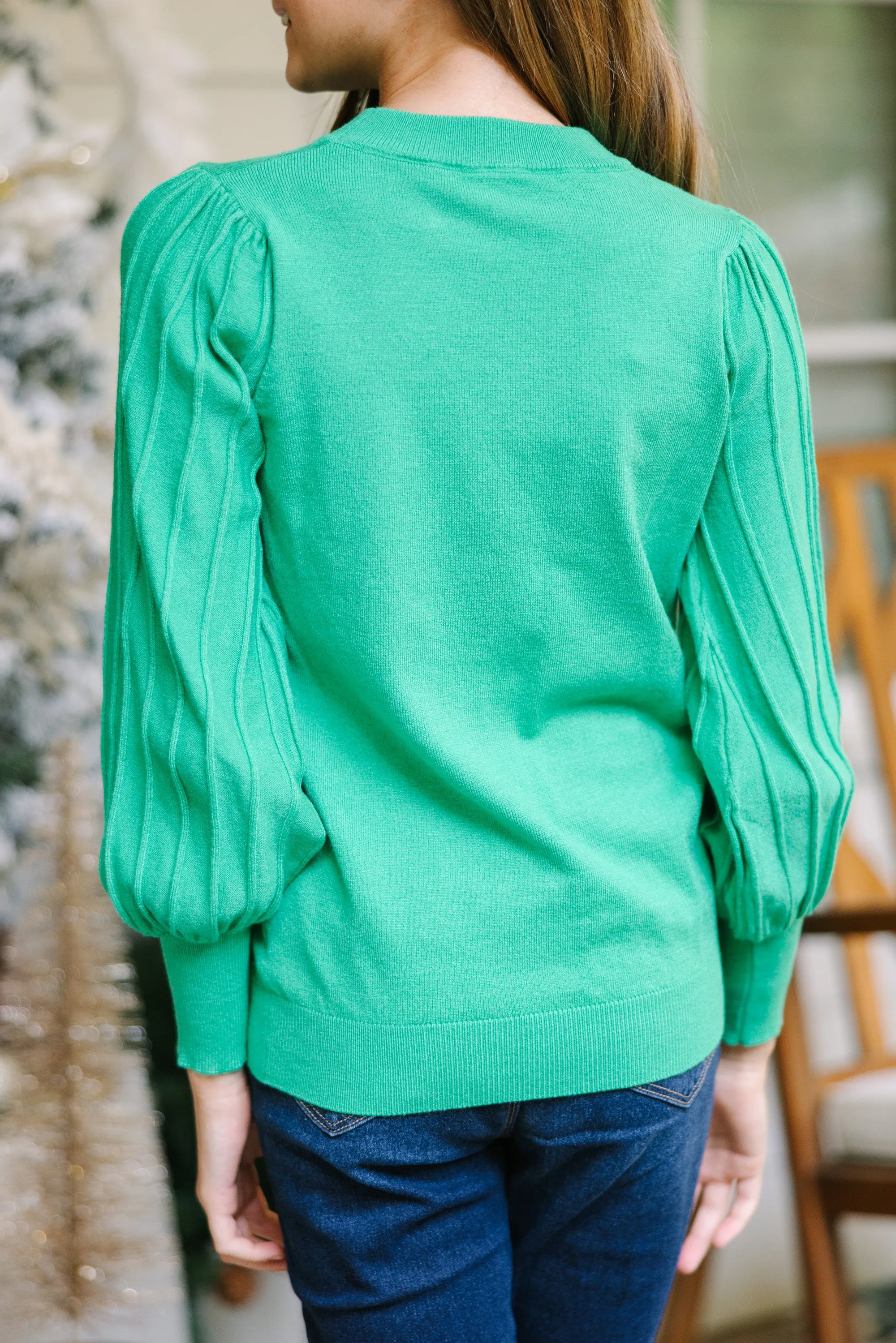 Girls: Earned Adoration Green Bubble Sleeve Sweater