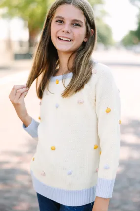 Girls: Multicolor Pom Pom Sweater Top