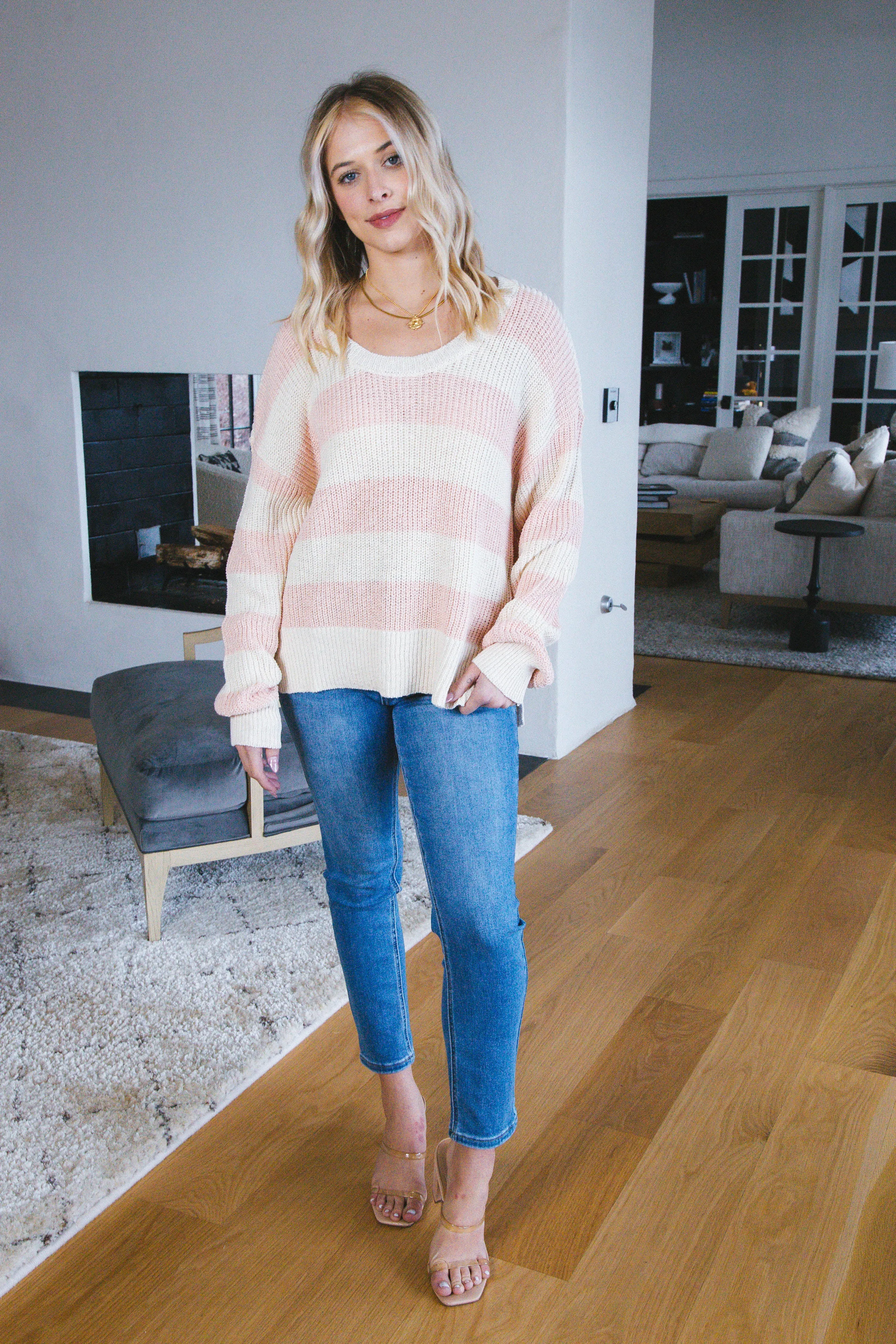 Halle Scoop Neck Striped Sweater, Rose Essence | Sanctuary