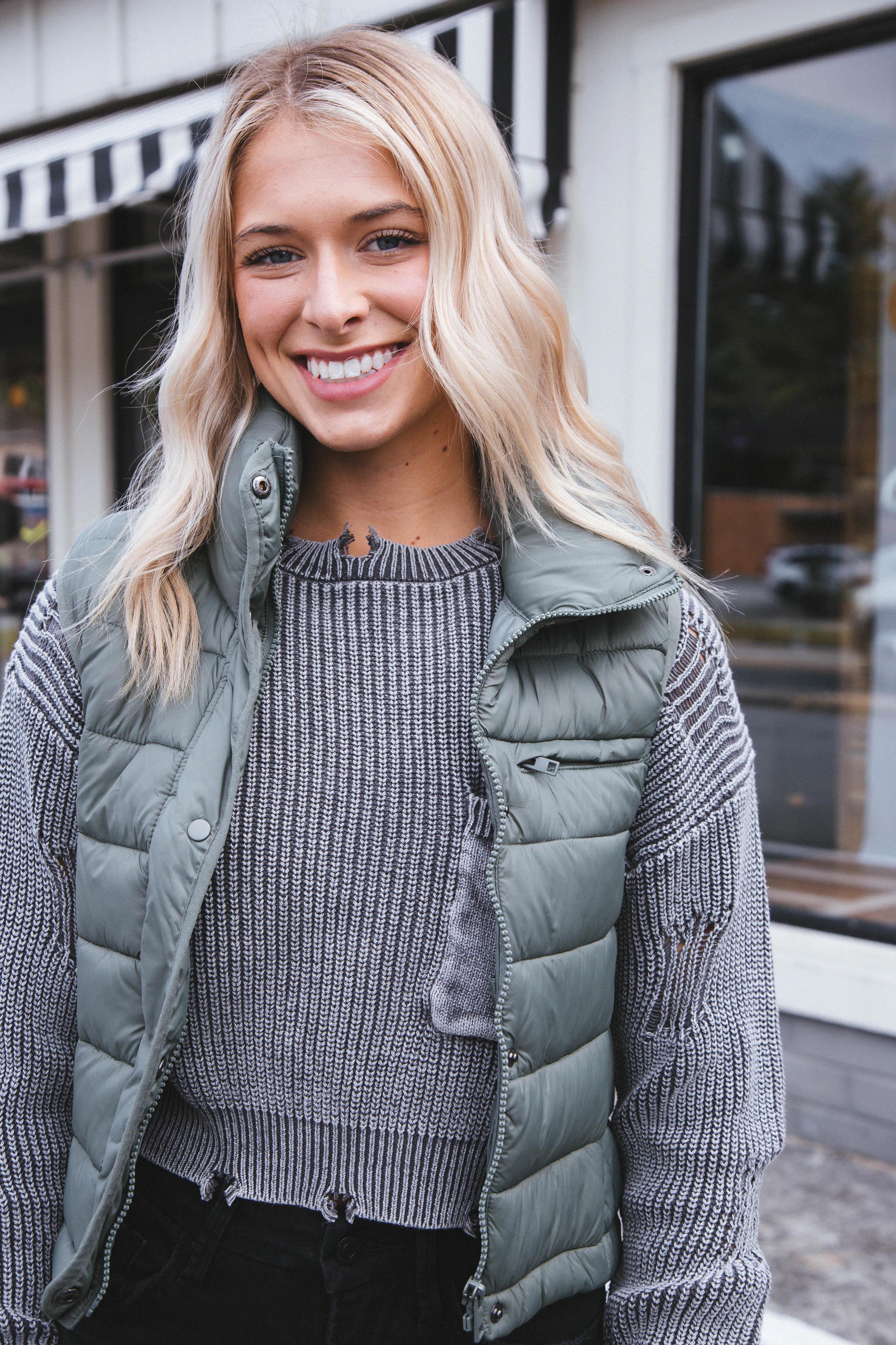 Jordyn Distressed Knit Sweater, Charcoal