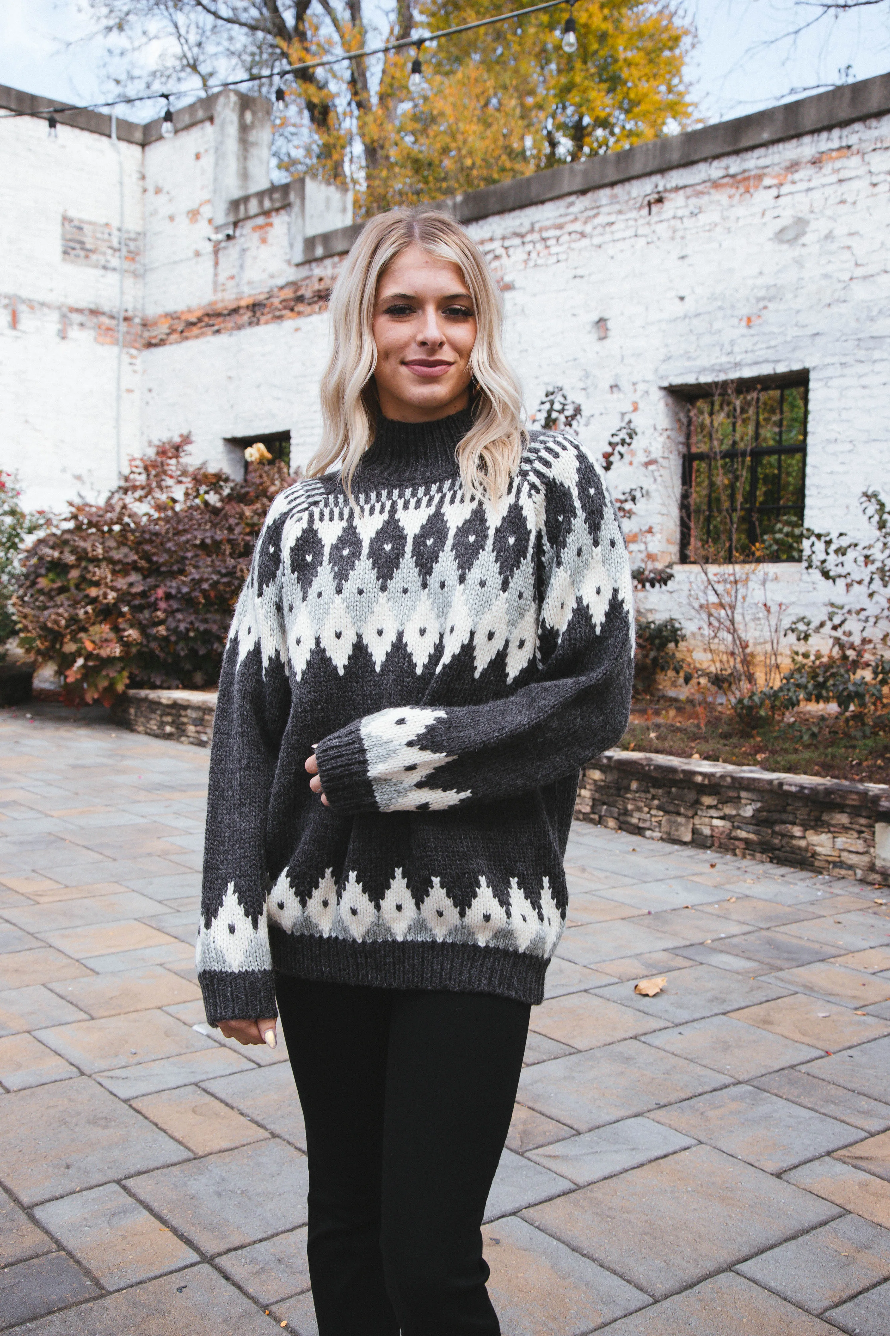 Kira Fair Isle Sweater, Charcoal | Sadie & Sage