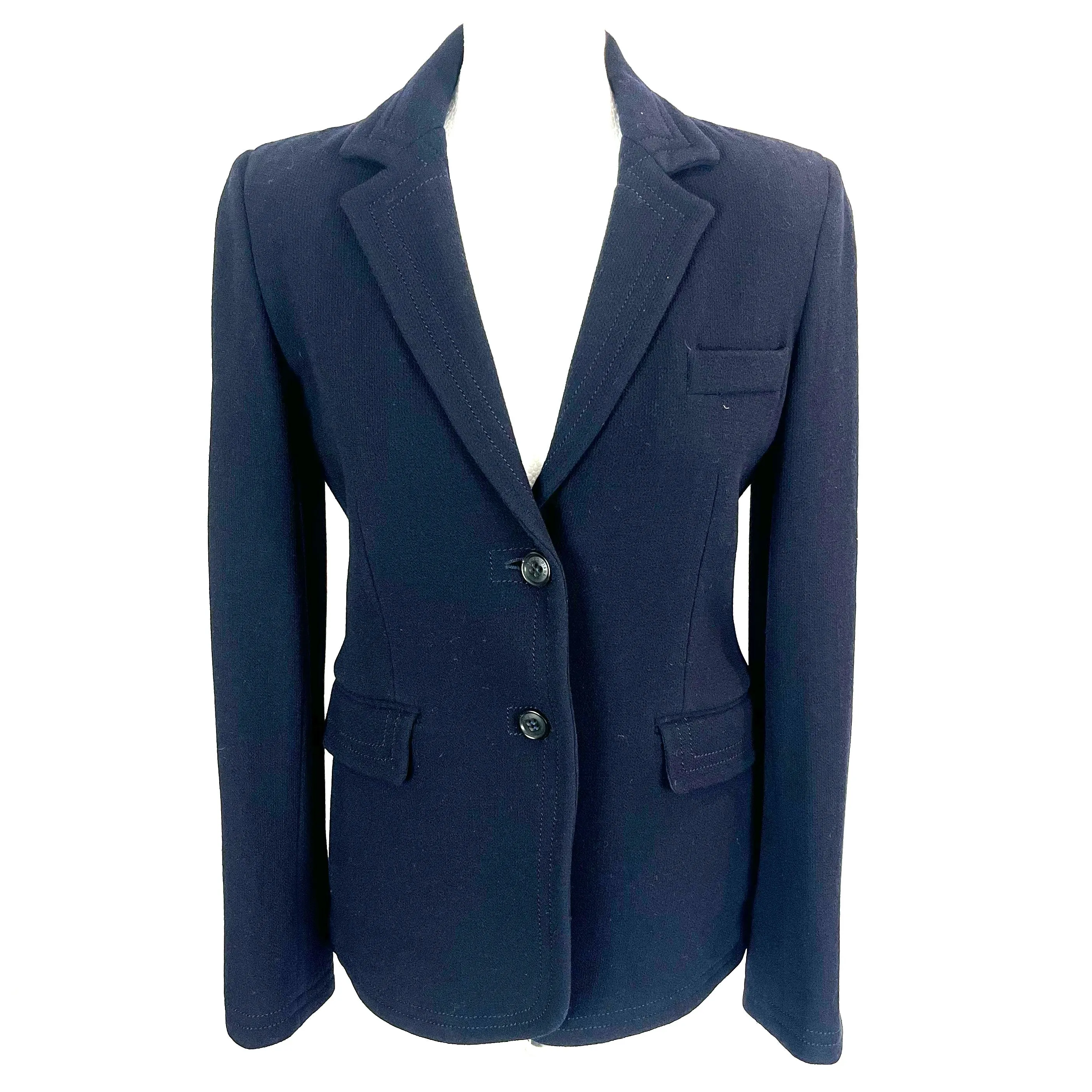 Loro Piana Navy Wool Crepe Topstitched Jacket M