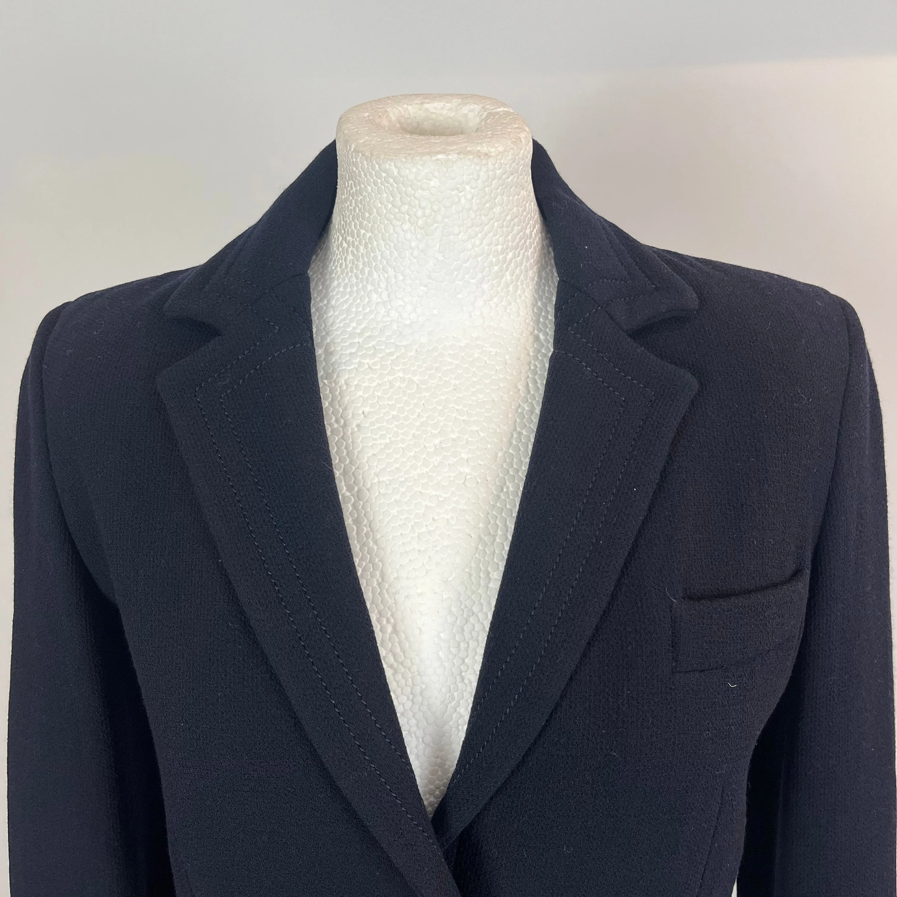 Loro Piana Navy Wool Crepe Topstitched Jacket M