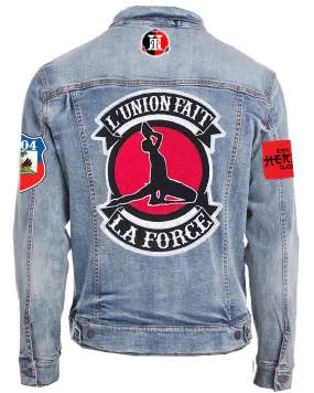 L'UNION FAIT LA FORCE (NM-BLACK MAROON)-DENIM JACKET (UNISEX)-BLEU