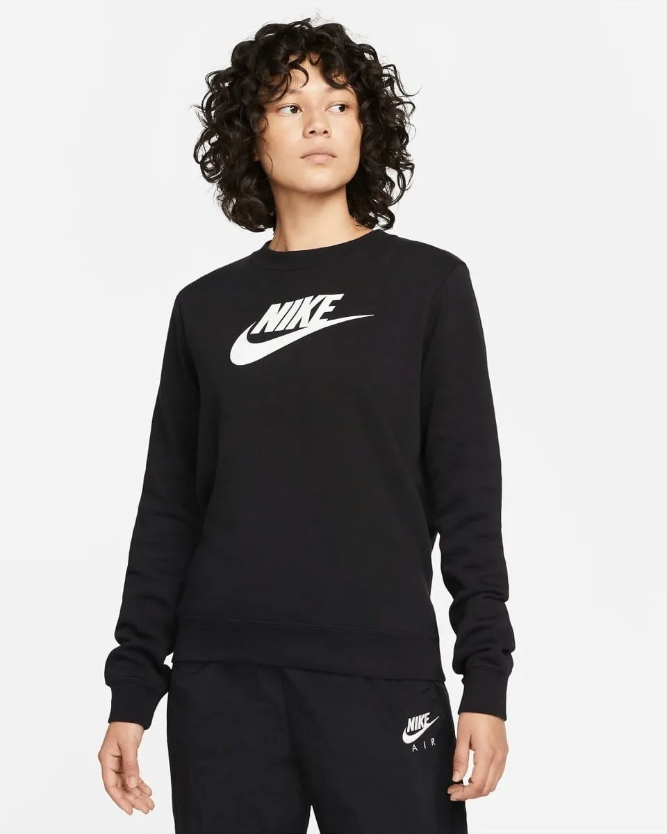 NIKE WOMEN'S SPORTSWEAR CLUB FLEECE BLACK LOGO CREW-NECK SWEATSHIRT