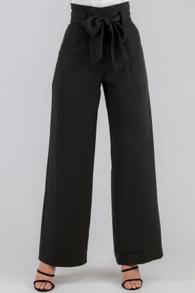 Paper Bag Waist Wide Leg Black Pant