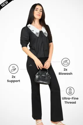 Pleated Cotton Black Maternity Pants (Pregnancy & Postpartum)