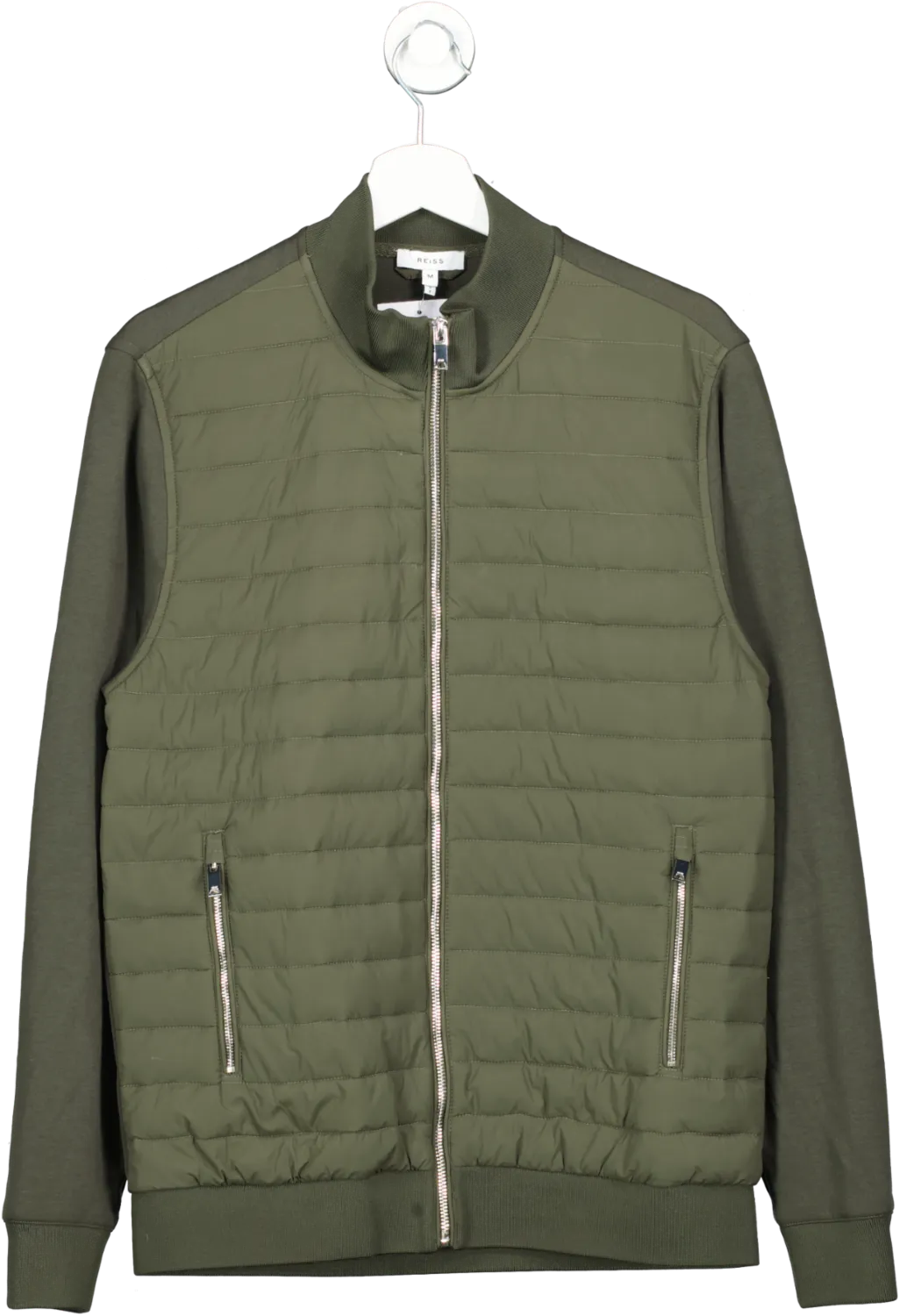 REISS Green Freddie Hybrid Quilt And Knit Zip Through Jacket UK M