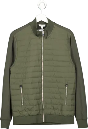 REISS Green Freddie Hybrid Quilt And Knit Zip Through Jacket UK M