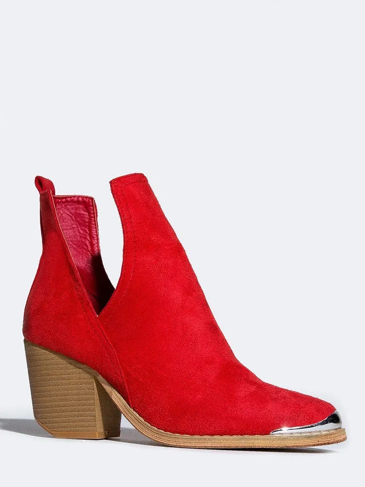 Side Cutout Metal Tip Ankle Boot