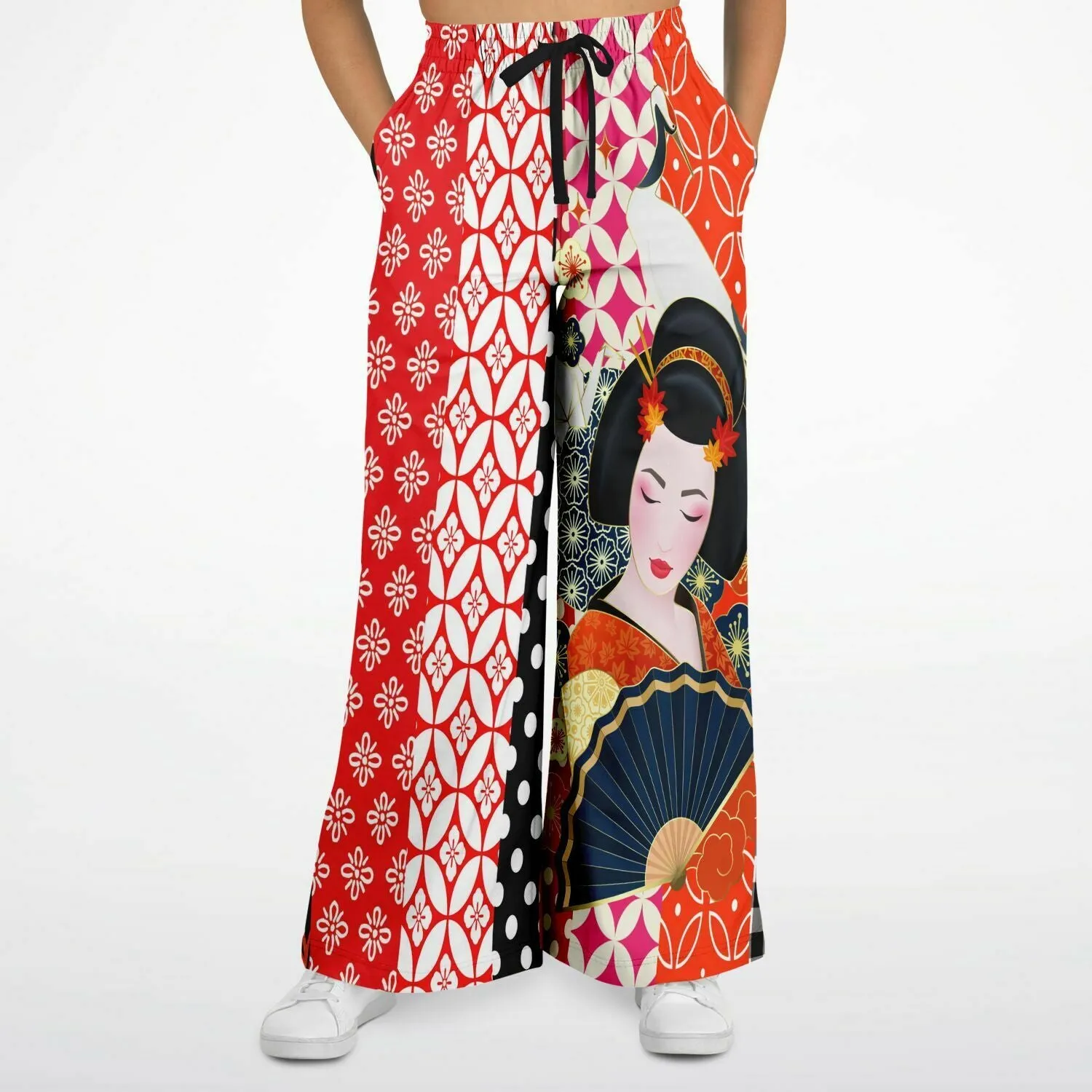 Tokyo Nights Asian Floral Patchwork Eco-Poly Stretchy Phat Bellbottoms