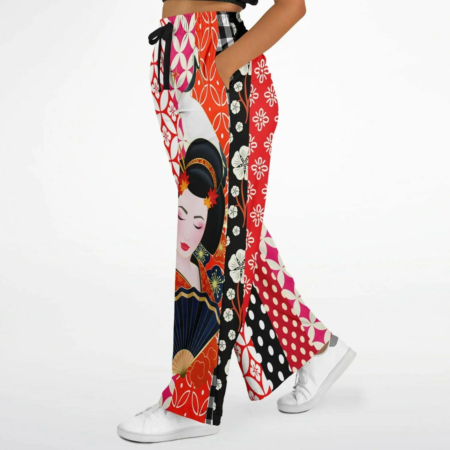 Tokyo Nights Asian Floral Patchwork Eco-Poly Stretchy Phat Bellbottoms